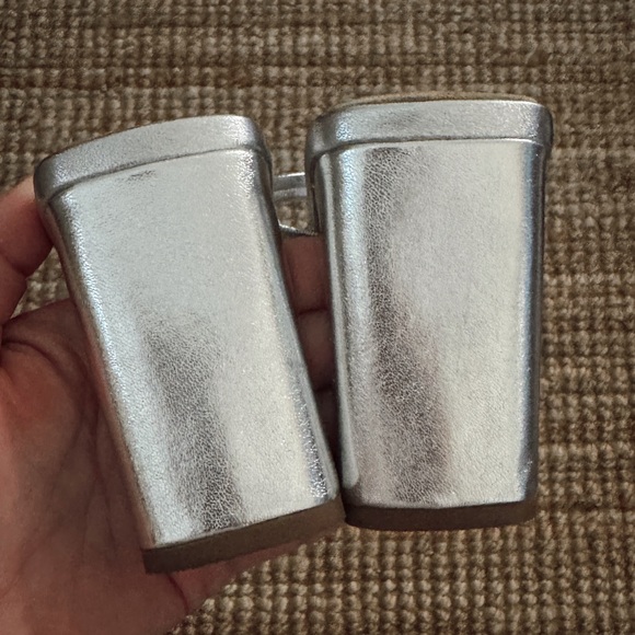 Silver Avery Square Toe Two Strap High Heeled Sandal - Picture 3 of 10